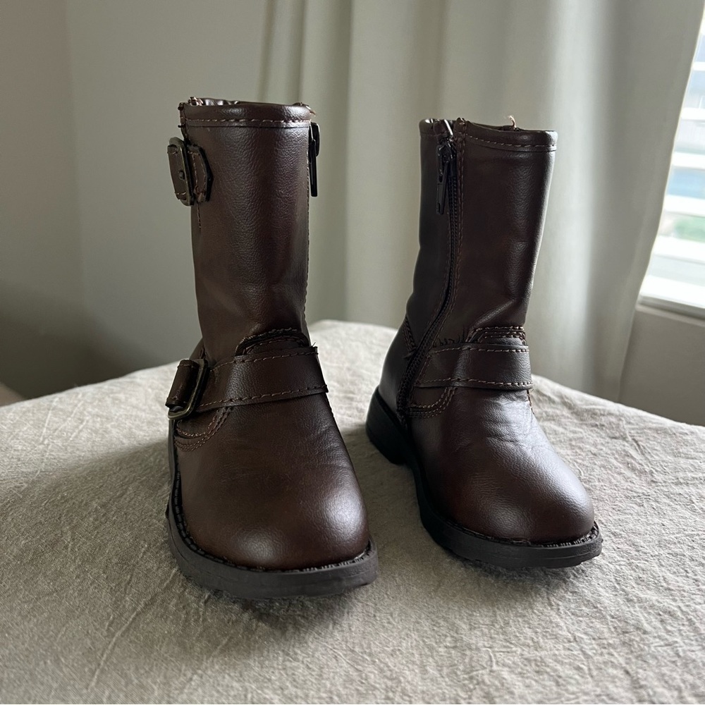 CARTERS Boots Toddler 5 Brown Aqion3 Mid Calf Buckle Side Zip Faux Leather
